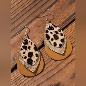 Drop Shape PU Leather Earrings In Leopard Print